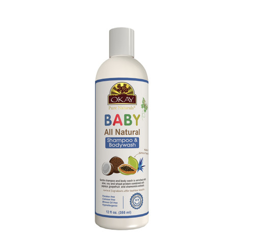 OKAY Pure Naturals- BABY ALL NATURAL SHAMPOO & BODYWASH With Natural Papaya Extract  12oz / 355ml