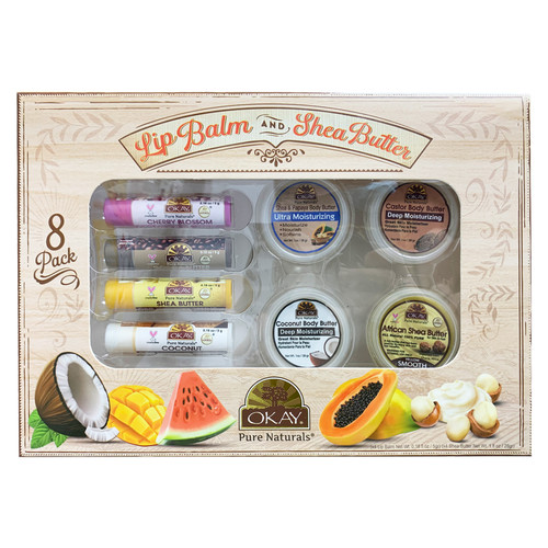 OKAY Pure Naturals 8 Pack Lip Balm & Shea Butter Set - 4.72 oz