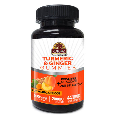 OKAY Gummies Turmeric & Ginger 44 Count Turmeric Apricot Flavor