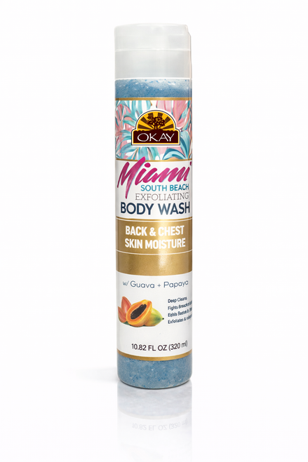 OKAY Miami South Beach Body Wash-Exfoliating For Body & Back  + Natural Guava & Papaya, - 11 oz / 319 ml