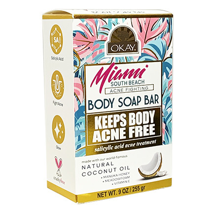 OKAY Miami South Beach Body Soap Bar + Natural Coconut Oil - For Body & Back - 9 oz / 255 g