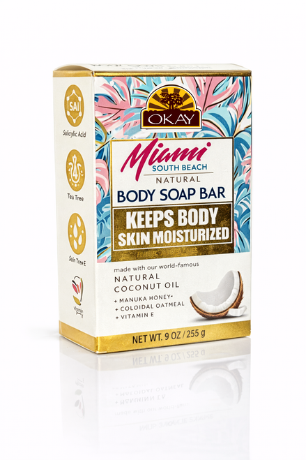 OKAY Miami South Beach Body Soap Bar + Natural Coconut Oil - For Body & Back - 9 oz / 255 g