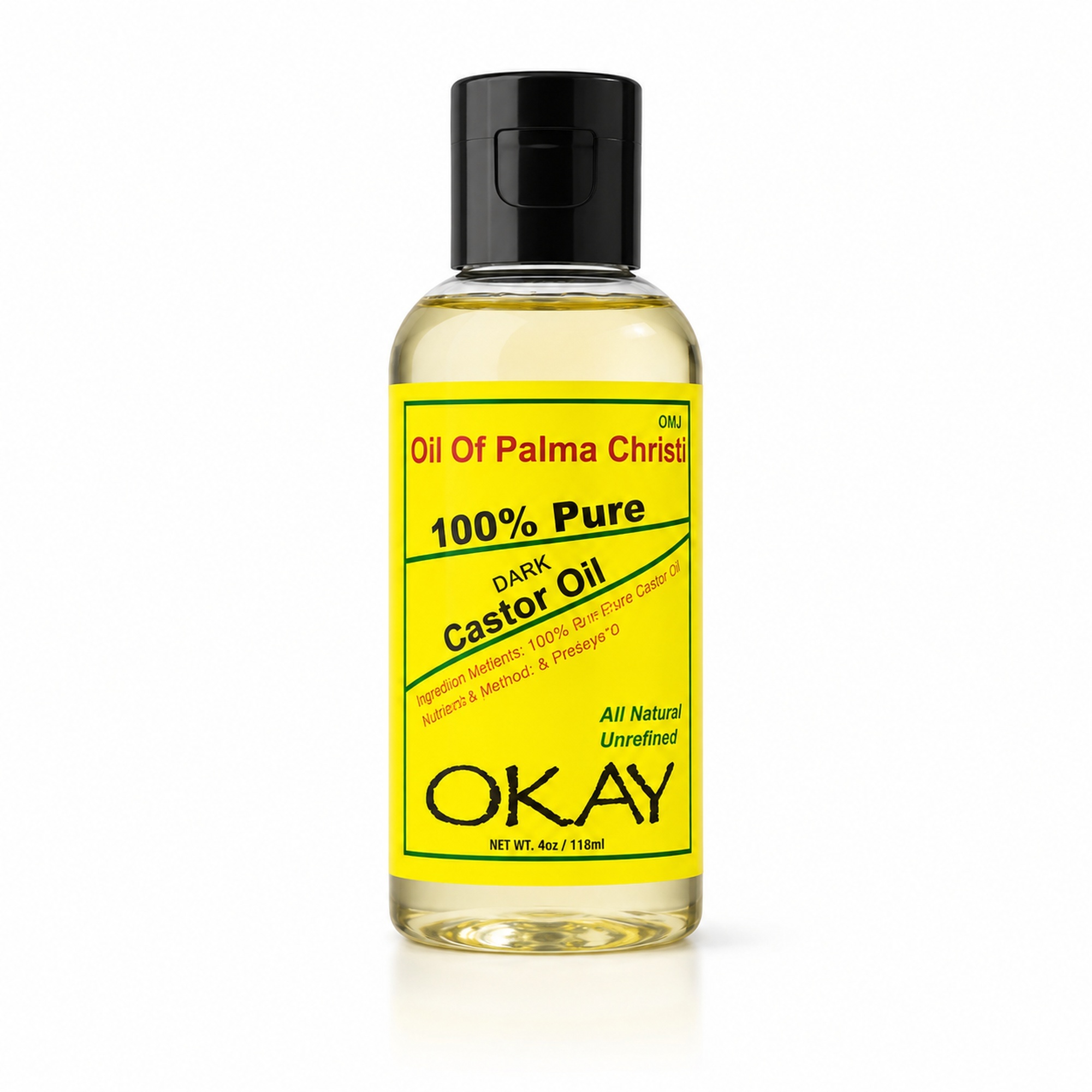 OKAY Pure Naturals 100% Dark Castor Oil - 4 oz / 118 ml