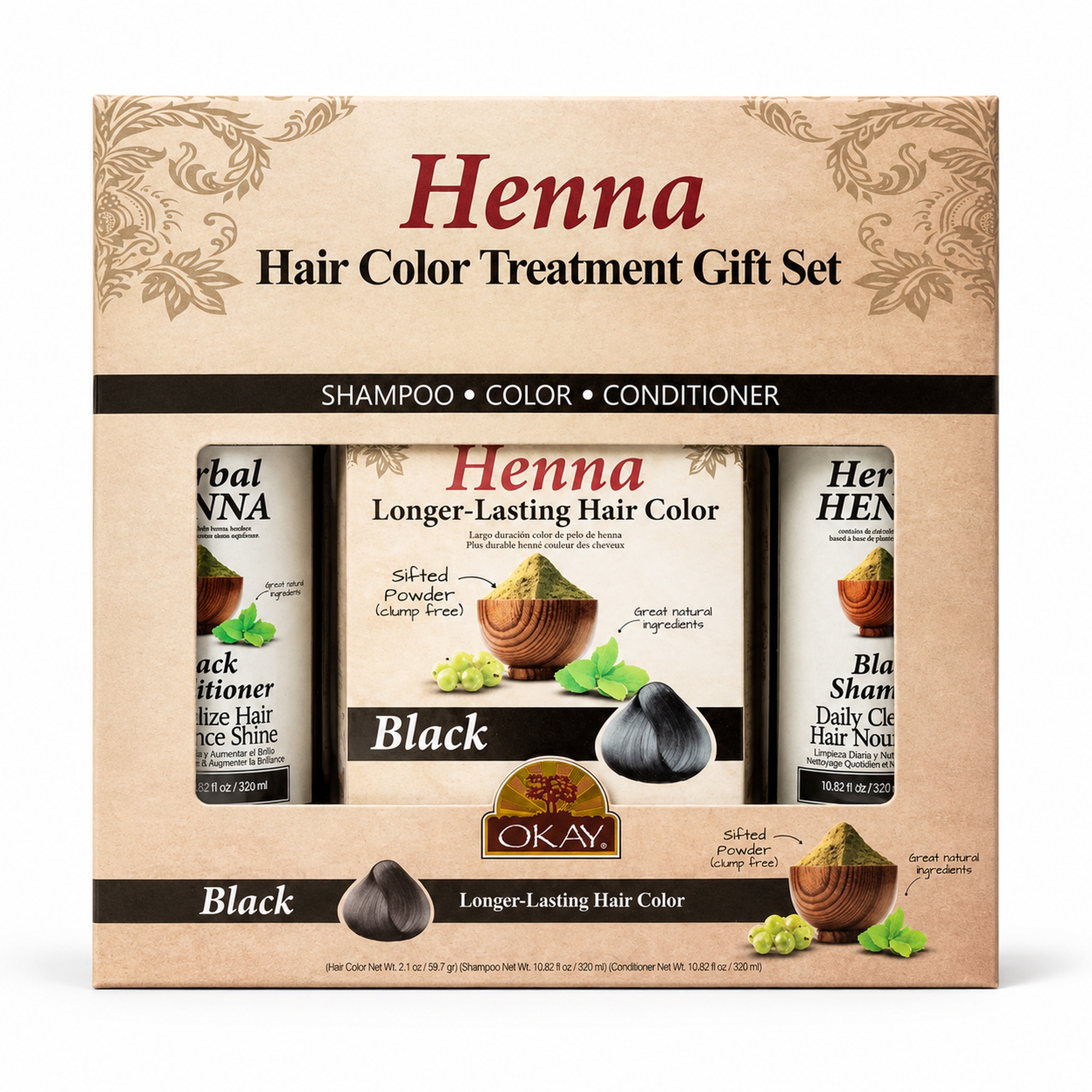 OKAY 3 Pc Henna Hair Color Treatment Gift Set - 23.64 oz