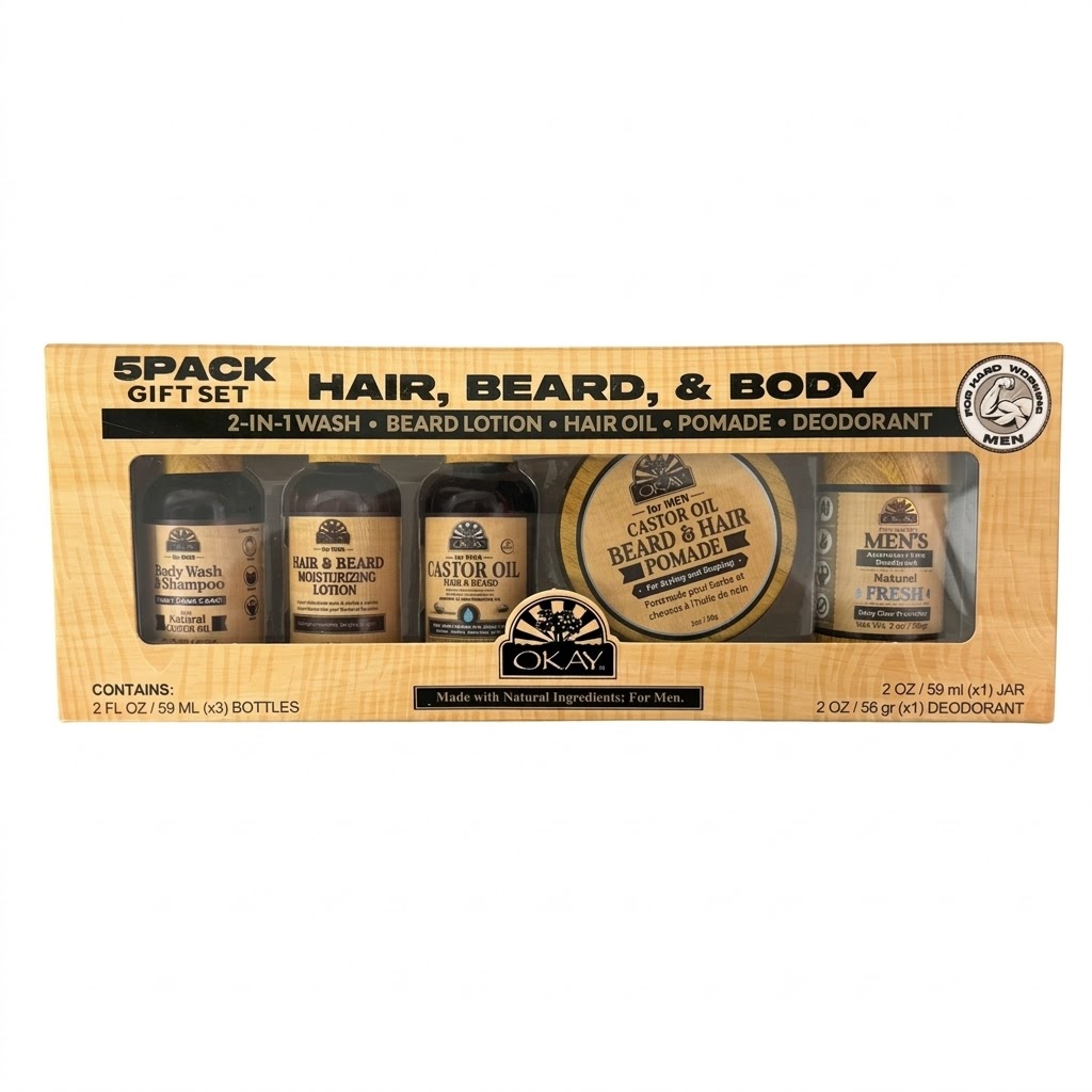 スタイリング剤 oku hair milk & daily oil & balm set OKAY MEN'S 5 PACK GIFT SET- HAIR, BEARD & BODY