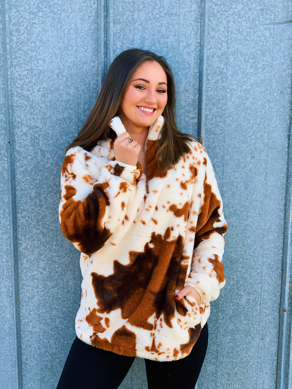 KAT MCRAE FAUX FUR COW 1/4 PULLOVER Pee Dee Outfitters