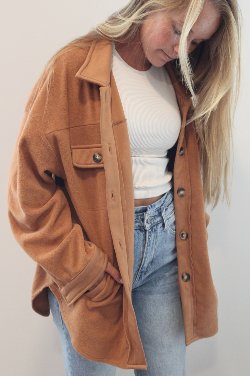 KAT MCRAE FLEECE CONTRAST SHACKET CAMEL Pee Dee Outfitters