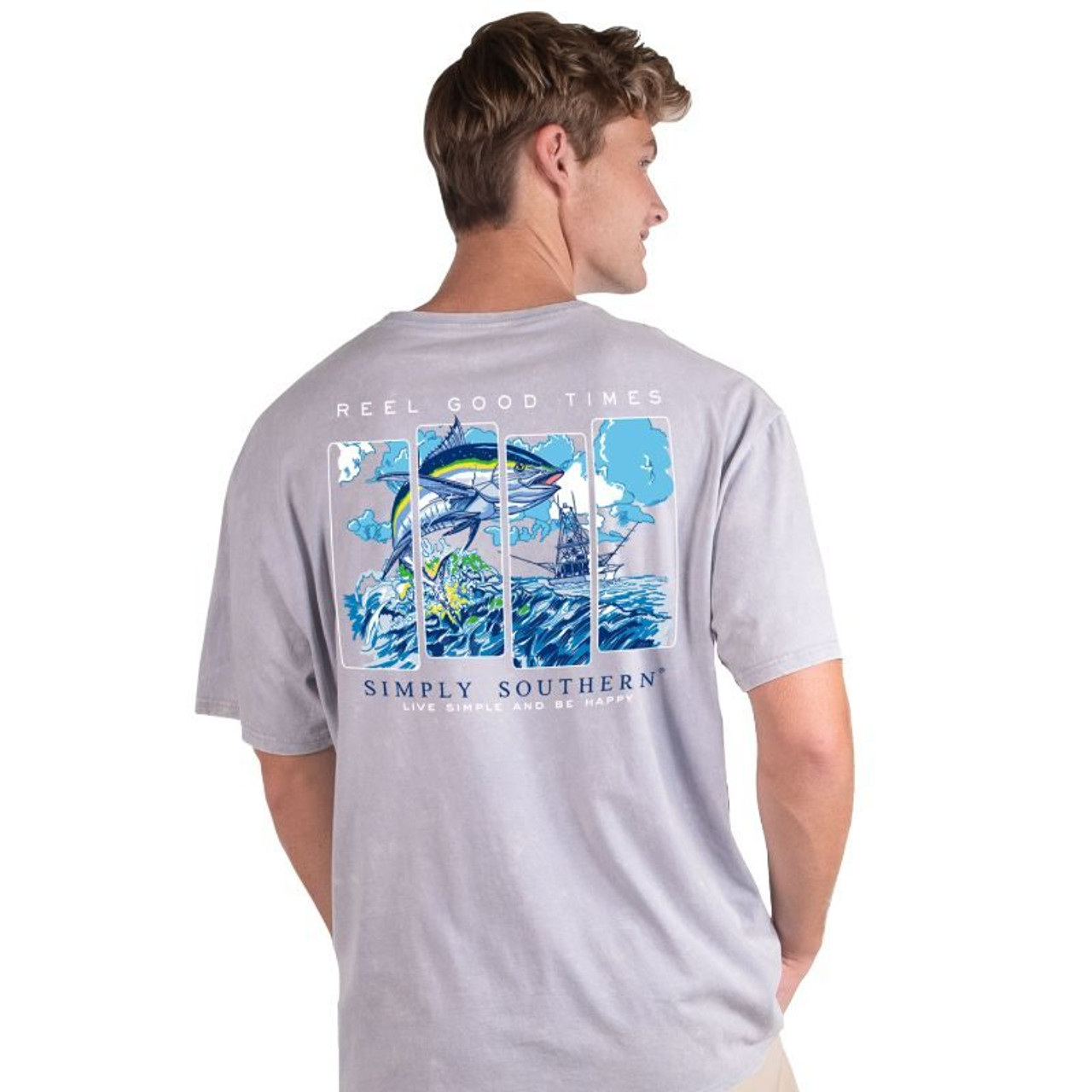 SIMPLY SOUTHERN MEN BLOCK FISH T-SHIRT MIST - Pee Dee Outfitters