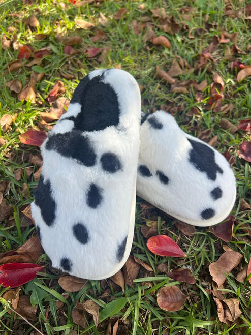 BLACK COW PRINT PLATFORM SLIPPER
