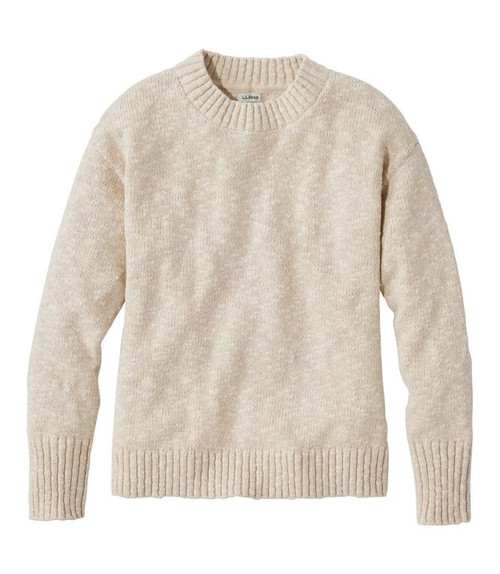 L.L. BEAN WOMEN COTTON RAGG CREWNECK OYSTER TAN MARL