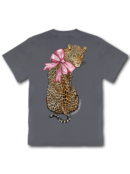 SIMPLY SOUTHERN MINERAL WASHED LEOPARD T-SHIRT GRAPHITE