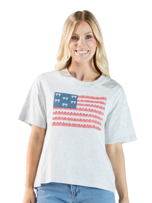 SIMPLY SOUTHERN APPLIQUE USA TEE FLAG LIGHT HEATHER GREY