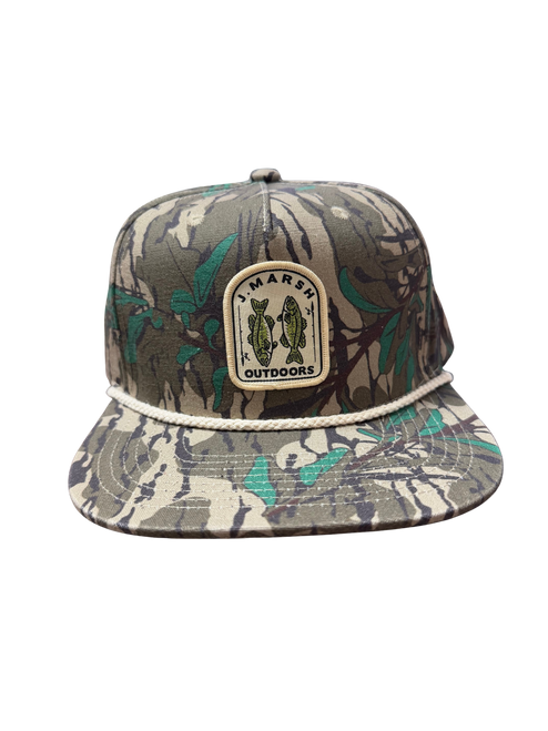 J MARSH DOUBLE BASS PATCH HAT GREEN LEAF CAMO JMSH007A