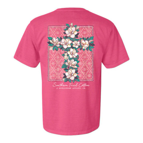 SOUTHERN FRIED COTTON MAGNOLIA CROSS T-SHIRT CRUNCHBERRY