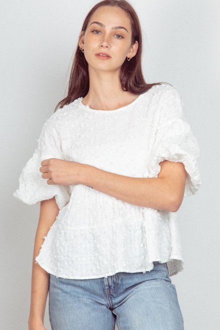 VERY J POM POM BABYDOLL TOP WHITE