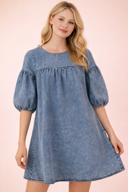VERY J WASH DENIM CASUAL DRESS INDIGO