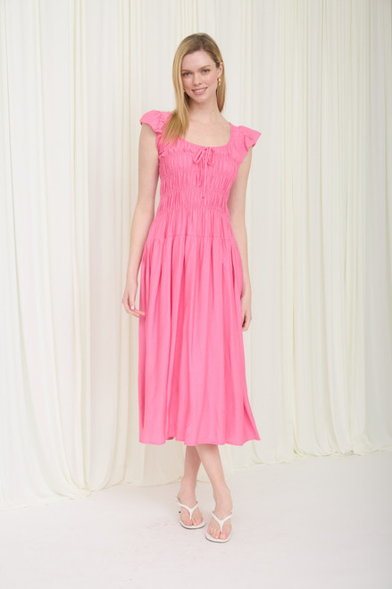 BLU PEPPER SHIRRED BODICE MIDI DRESS PINK
