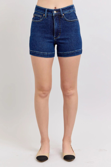 JUDY BLUE HIGH WAISTED TUMMY CONTROL DENIM SHORTS DARK WASH