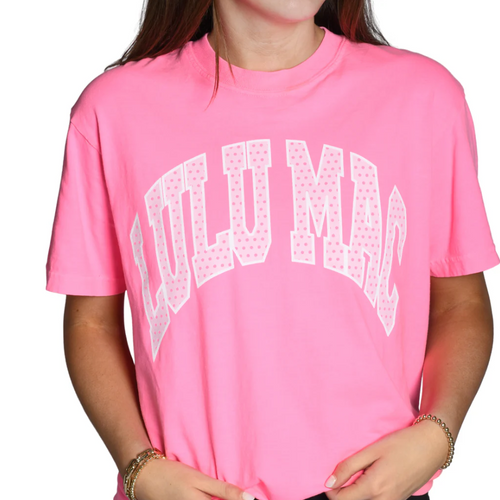 LULU MAC POLKA DOT FP TEE NEON PINK/LIGHT PINK
