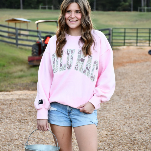 LULU MAC CAMO EMB SWEATSHIRT LIGHT PINK