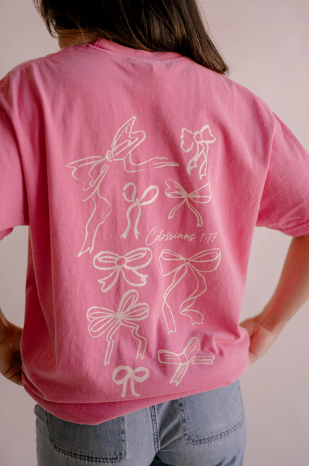 DEAR HEART HE HOLDS ALL TOGETHER TEE PINK