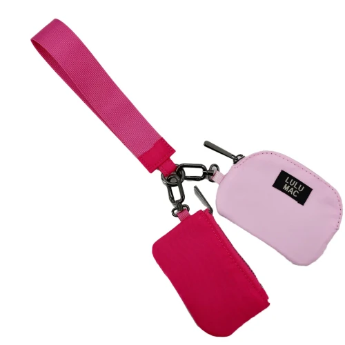 LULU MAC DUAL POUCH WRISTLET LIGHT PINK/HOT PINK POUCH