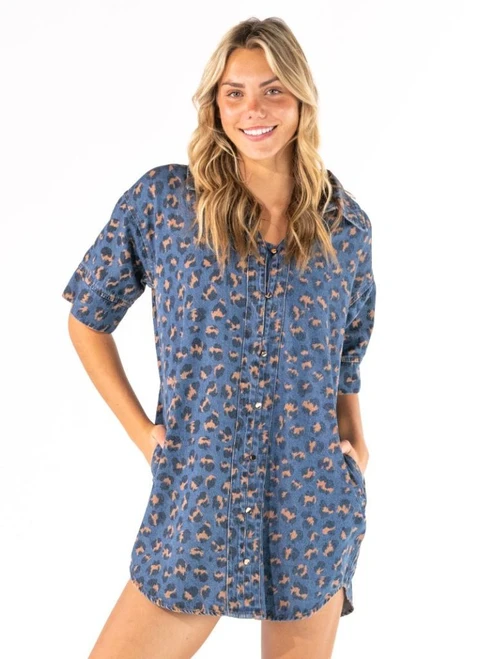 SIMPLY SOUTHERN DRESS LEOPARD PRINT DENIM