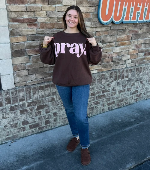 LULU MAC PRAY PUFF SWEATSHIRT BROWN/LIGHT PINK