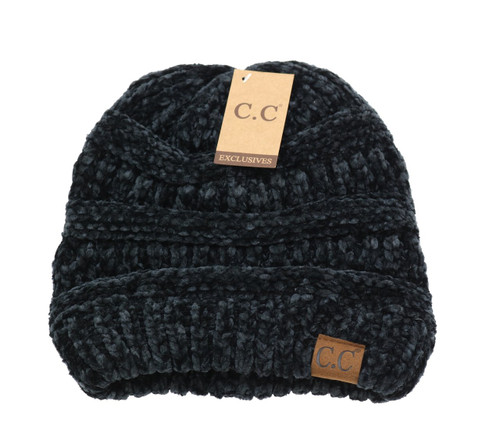 C.C BEANIES RIBBED CHENILLE HAT HAT30BLK