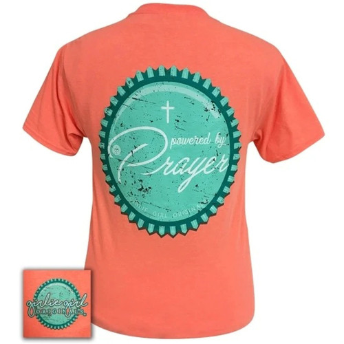 GIRLIE GIRL POWERED BY PRAYER T-SHIRT HEATHER CORAL