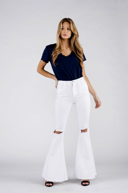 SNEAK PEEK HIGH RISE FLARE JEAN WHITE