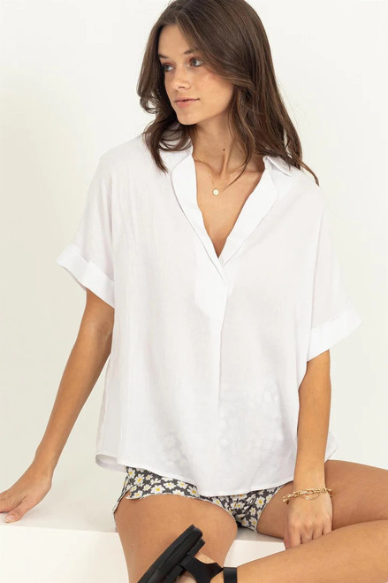 HYFVE FLOWY COLLARED TOP OFF WHITE