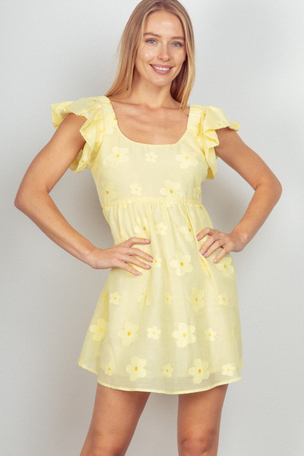 VERY J FLOWER MINI DRESS YELLOW