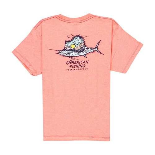 AFTCO  YOUTH SAILFISHING T-SHIRT NEON PEACH HEATHER