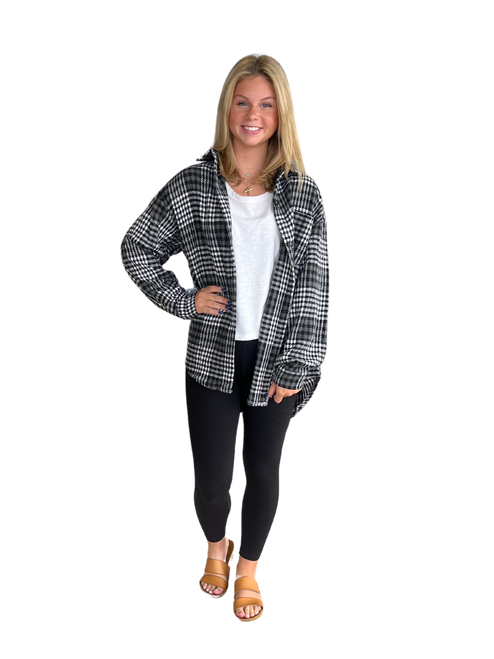 KAT MCRAE SMALL CHECK SHACKET BLACK