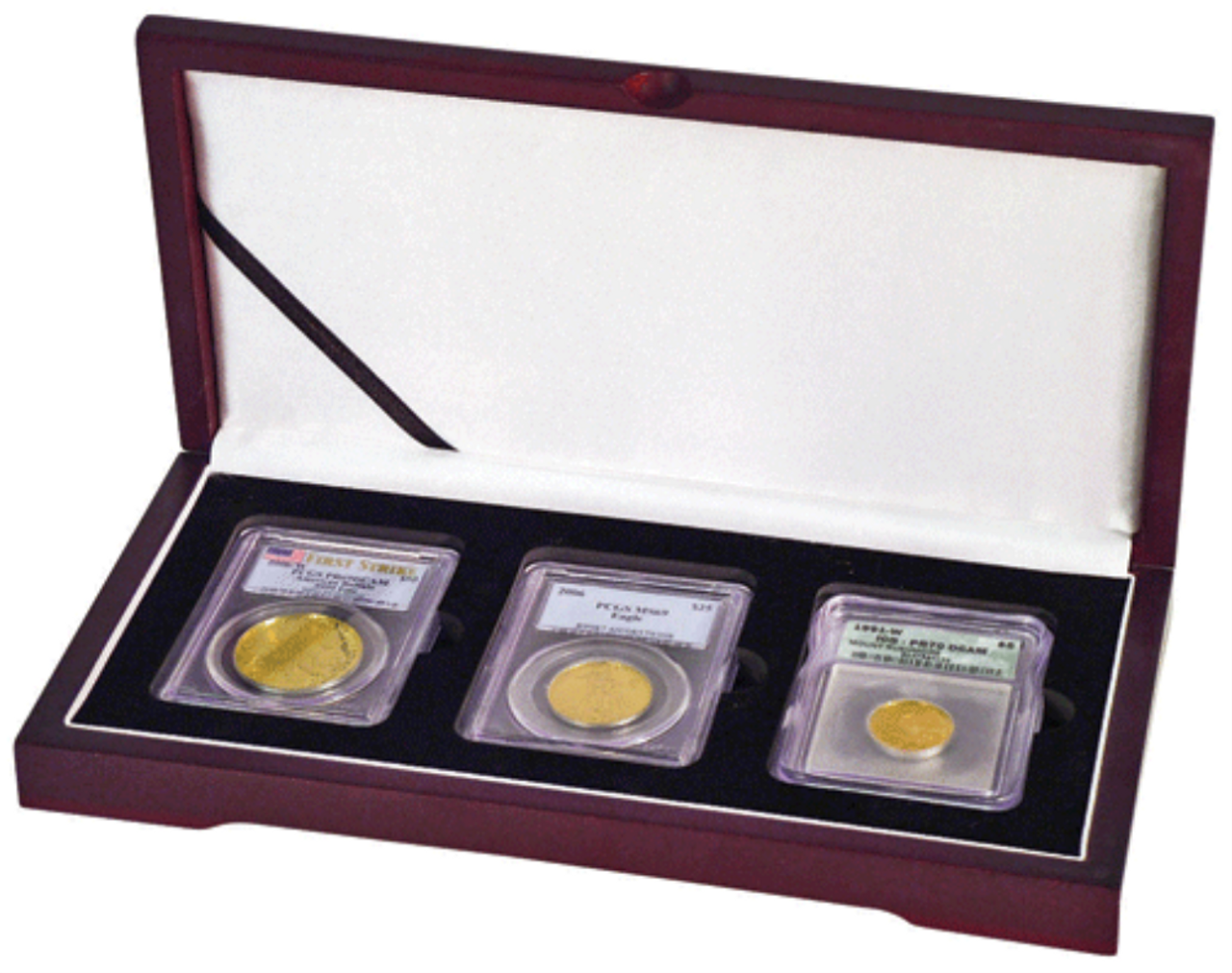Three Coin Wood Display Box NGC or PCGS - Currency and Coin