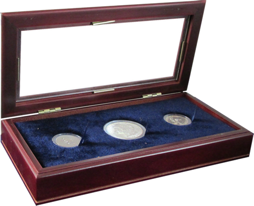 Three Coin Wood Box for Silver Dollars in coin supplies