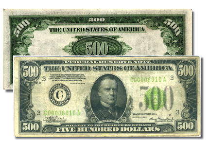 U.S. $500.00 Bill (Very Fine) - Currency and Coin