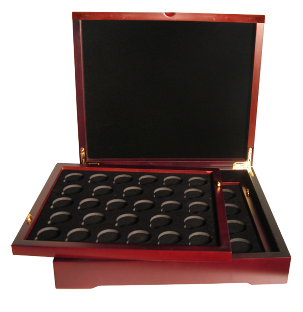 Thirty Two Coin Wood Display Box for Silver Dollars Currency and Coin