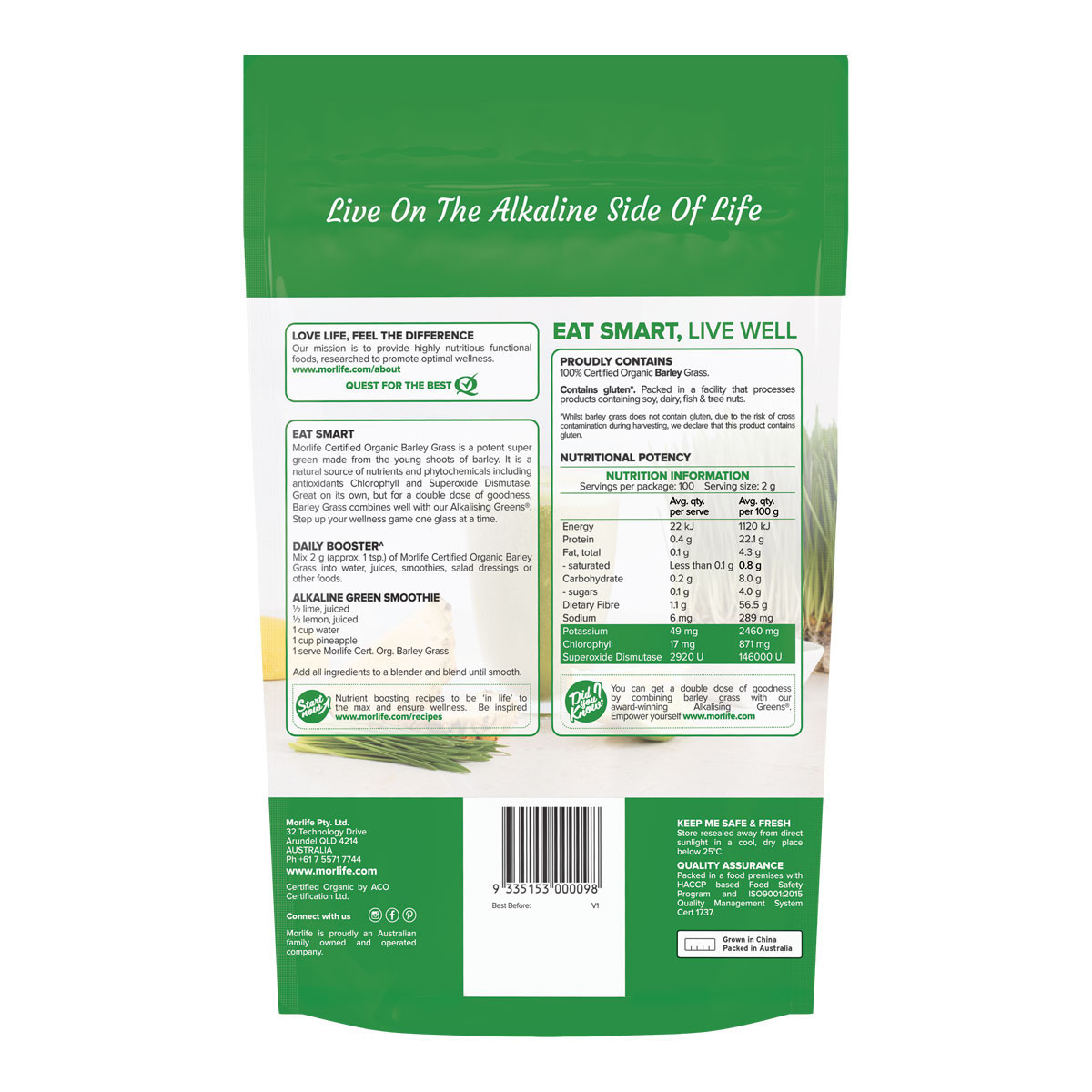 Buy Barley Grass Powder Natural Wholefood by Morlife I HealthPost NZ