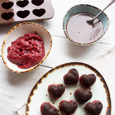 Raspberry filled chocolate hearts