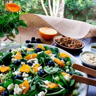 Baby Greens With Blueberries, Orange And Tahini Mustard Dressing