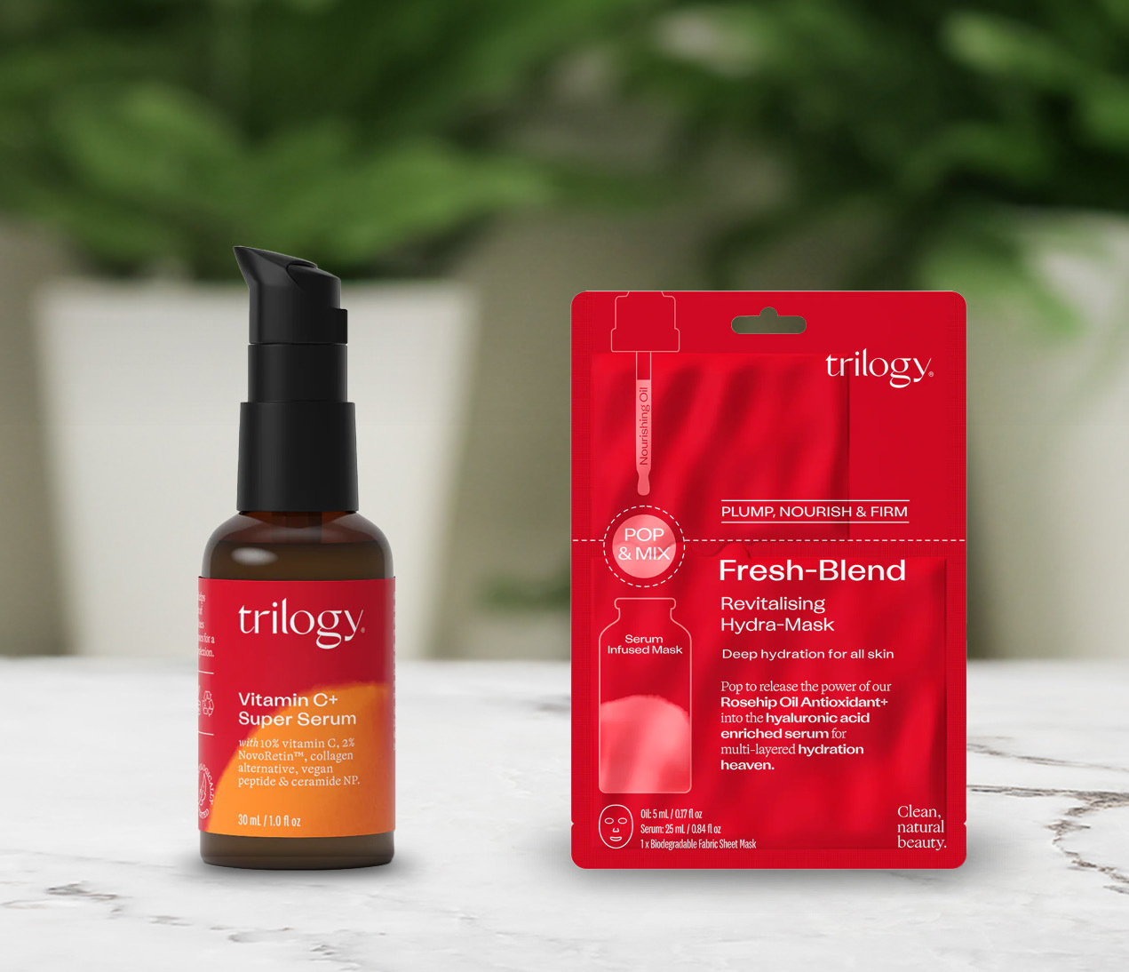 NEW Trilogy Vitamin C + Super Serum & Fresh Blend Revitalising Hydra-Mask