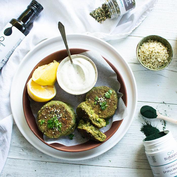 Green chickpea fritters with vegan aioli HealthPost NZ