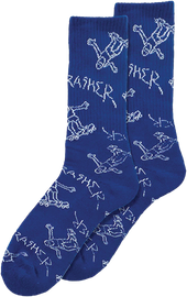THRASHER GONZ LOGO PATTERN CREW SOCKS