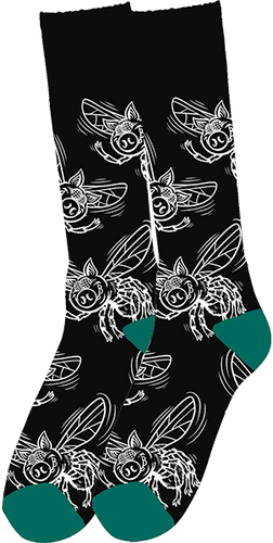 PIG PIGS FLY CREW SOCKS BLACK 1pr