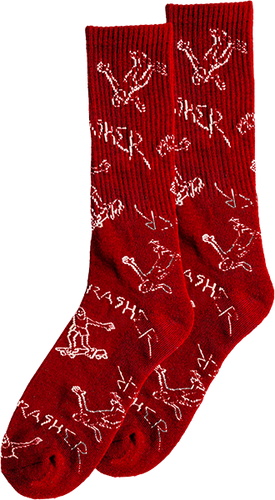 THRASHER GONZ LOGO PATTERN CREW SOCKS RED/WHT