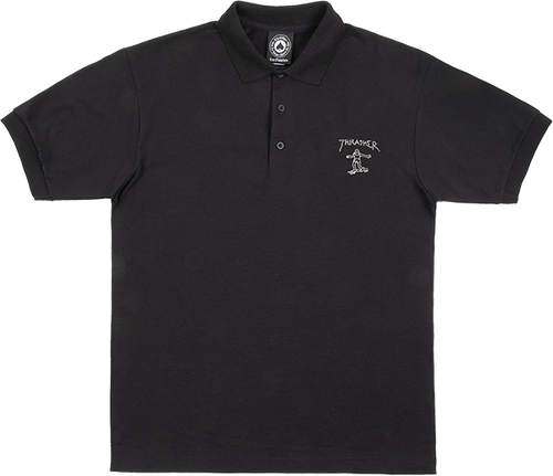 THRASHER LITTLE GONZ EMBROIDERED SS POLO S-BLACK
