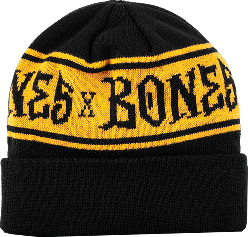 BONES WHEELS BLACK AND GOLD STRIPE BEANIE BLK/GOLD