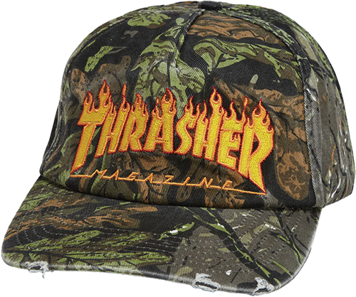 THRASHER FLAME DISTRESSED HAT ADJ-CAMO